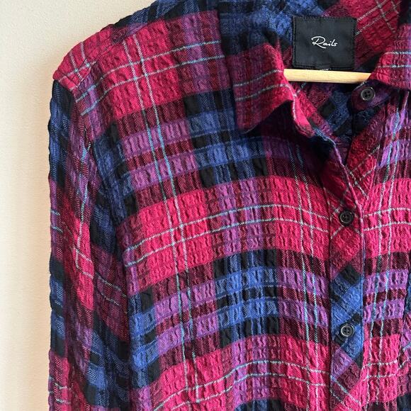 Rails Brady Button Down Shirt Mulberry Teal Blue M - Picture 3 of 12
